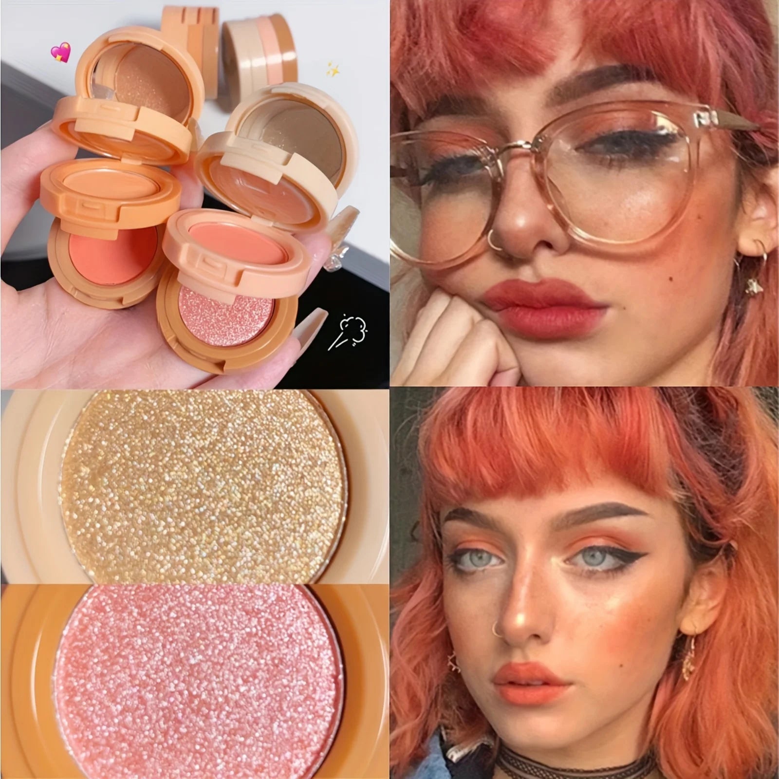 3-in-1 Makeup Palette, Matte & Pearlescent Texture Glitter Blush Highlighter Contouring 3-layer Palette
