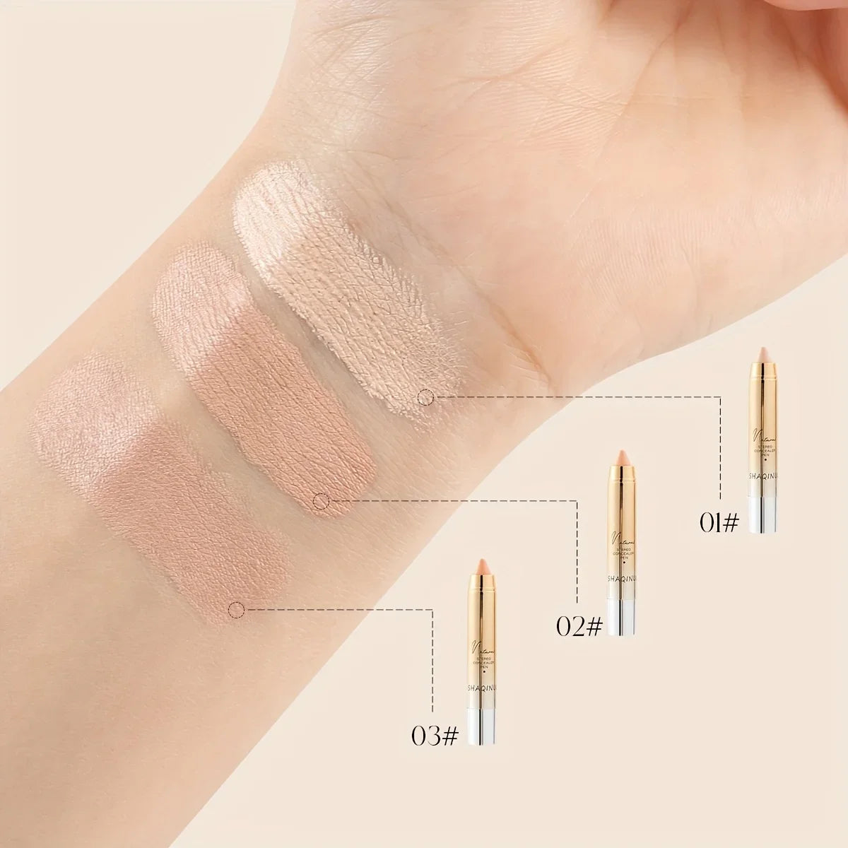 Natural Stereo Concealer Pen-Under Eye &Blemish Coverage Sweat &Waterproof Smooth Texture Portable for Beginners Flawless Finish