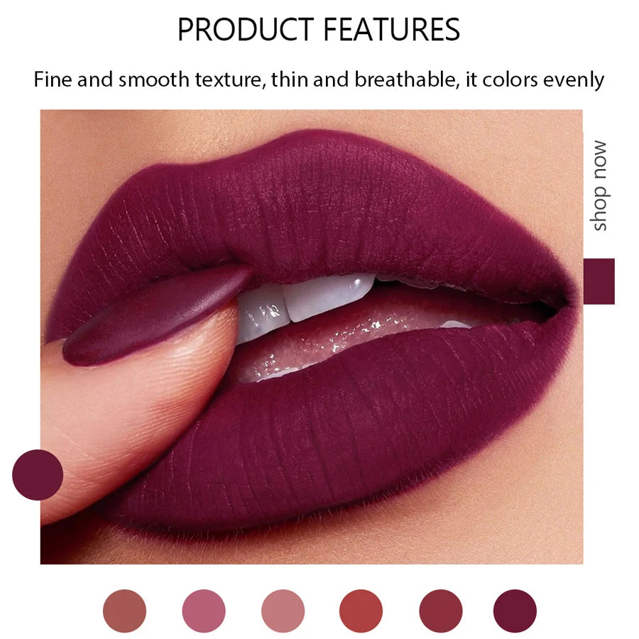 6 Colors Gold Bar Tube Lipstick Matte Texture Pearlescent Glitter Velvet NonStick Cup Lipstick Valentine's Day Gift 6Pcs/Set