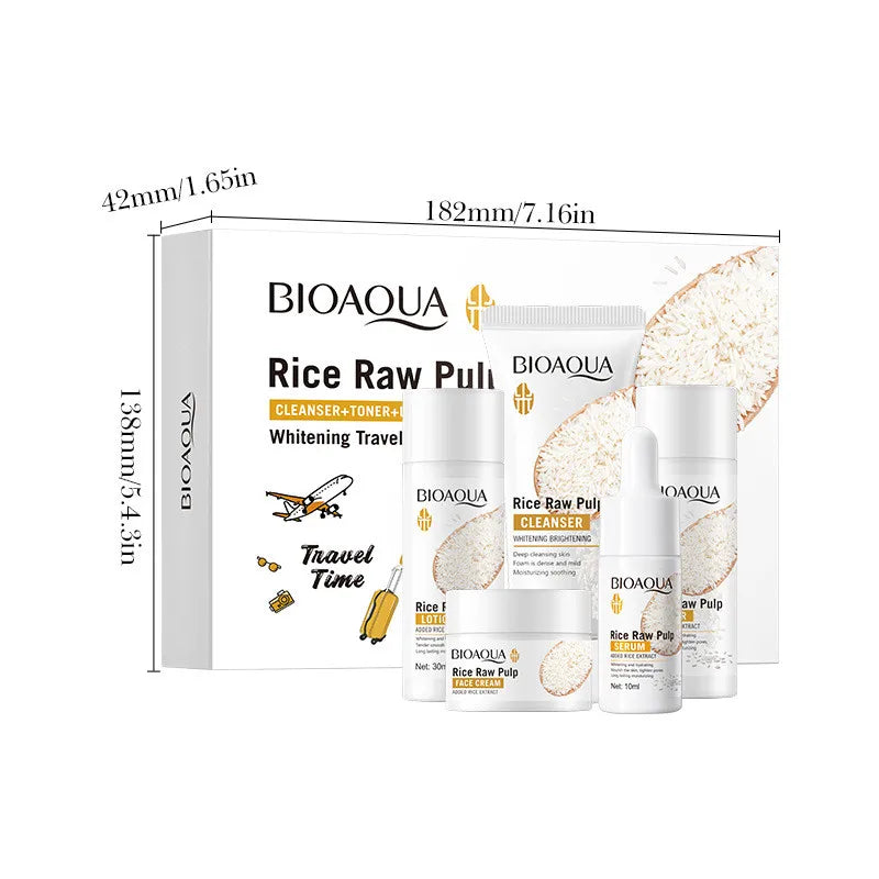 BIOAOUA 5pcs Rice Raw Whitening Travel Set For Cleansing and Moisturizing Whiten