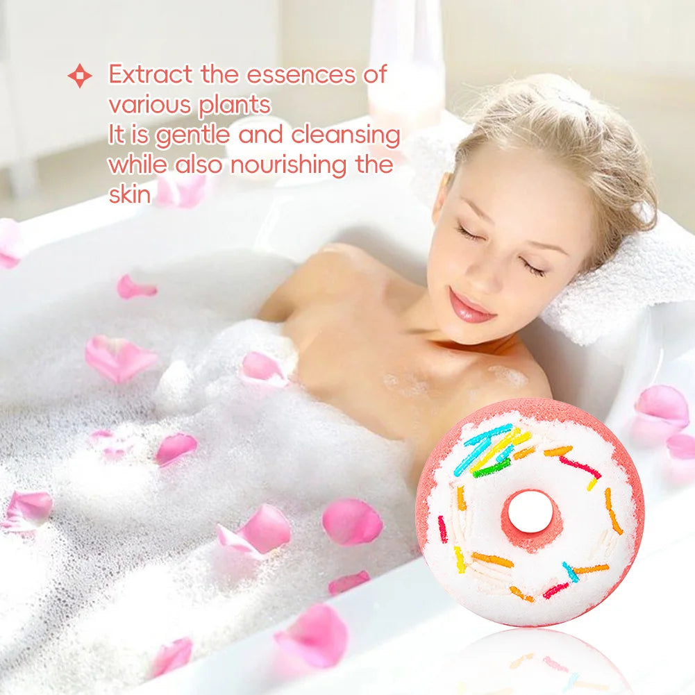Kids Bath Bomb Bubble Bath Salt Ball for Shower Doughnut Heart Shape Bathing Spa Essential Oil Moisturize Dry Skin Children Gift