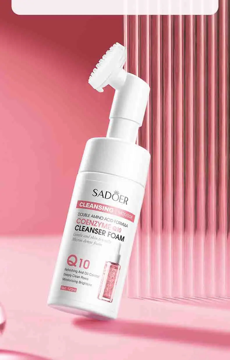SAODER Q10 Vitamin C Facial Cleanser Face Wash Foam Facial Cleansing Mossee Moisturizing Brightening Facial Skin Care Products