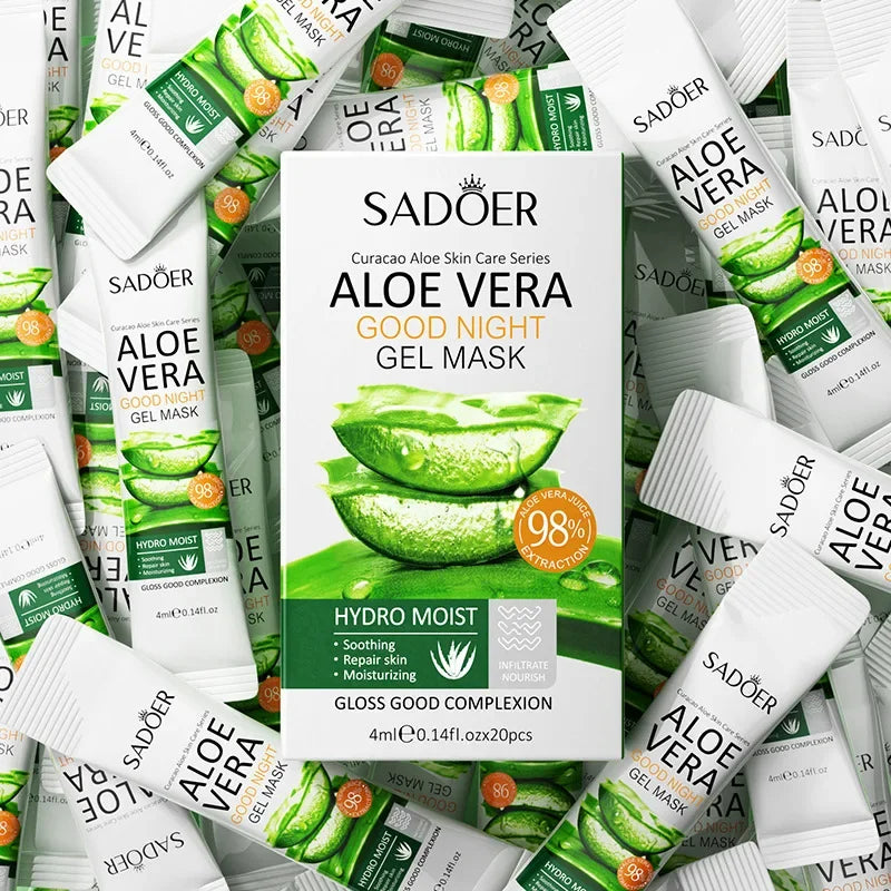 20Pcs Sadoer Aloe Vera Sleeping Facial Masks Moisturizing Anti-Wrinkles Hydratinganti-Aging No Wash Face Mask Facial Skin Care