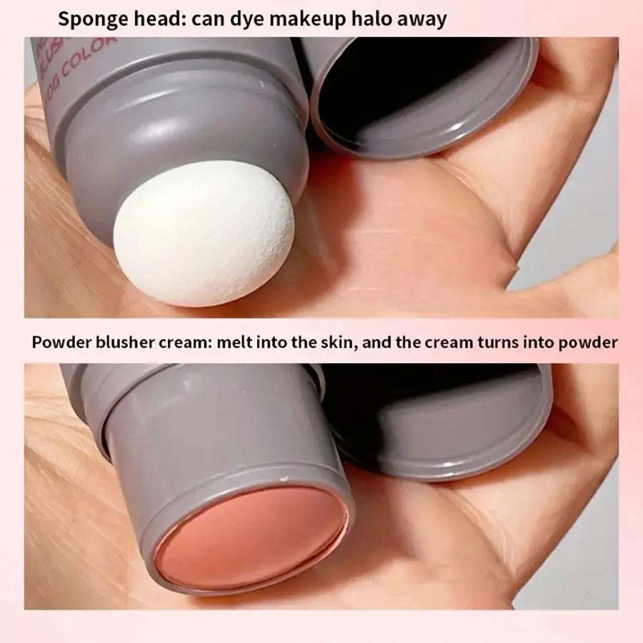 Double head sponge monochrome powder blusher lip and cheek dual-use durable matte natural rouge powder blusher stick light natur