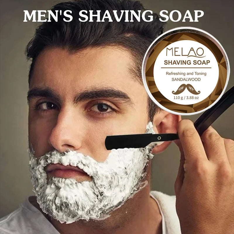 Shaving Soap Beard Soap Sandalwood Men's Facial Cleansing Soap Care 110g Aluminum Box Foam Softens Beard