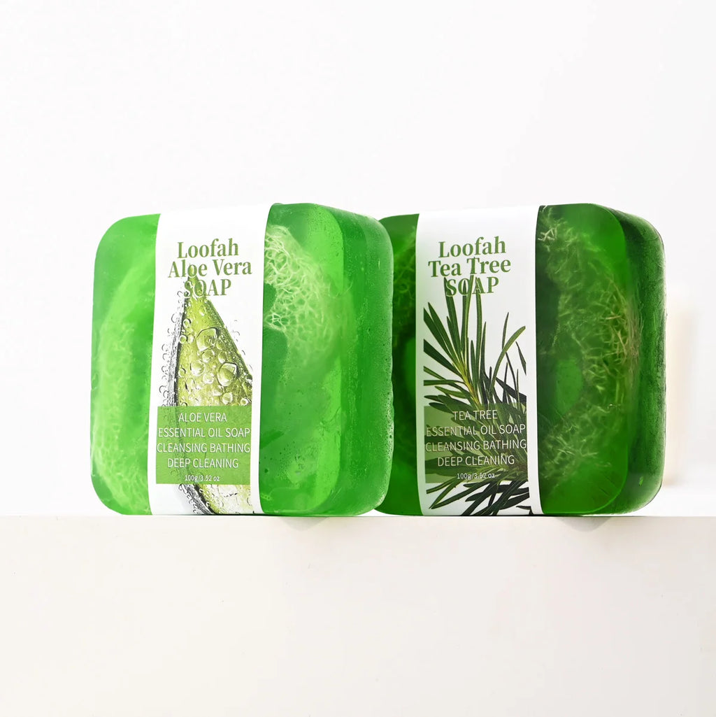 S+100g natural organic aloe vera luffa soap lemon whitening facial shower gel oil control moisturizing skincare luffa soap