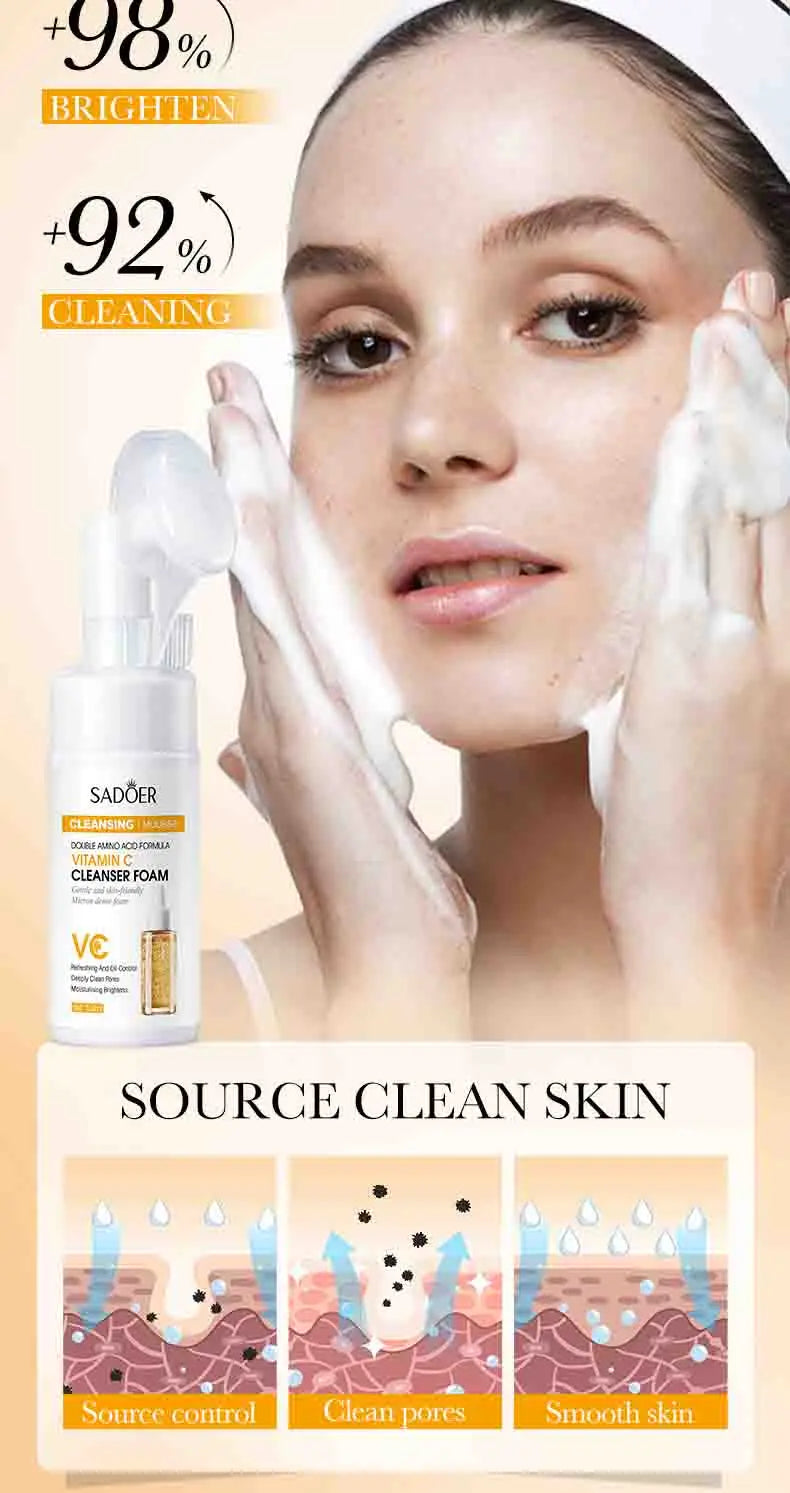 SAODER Q10 Vitamin C Facial Cleanser Face Wash Foam Facial Cleansing Mossee Moisturizing Brightening Facial Skin Care Products