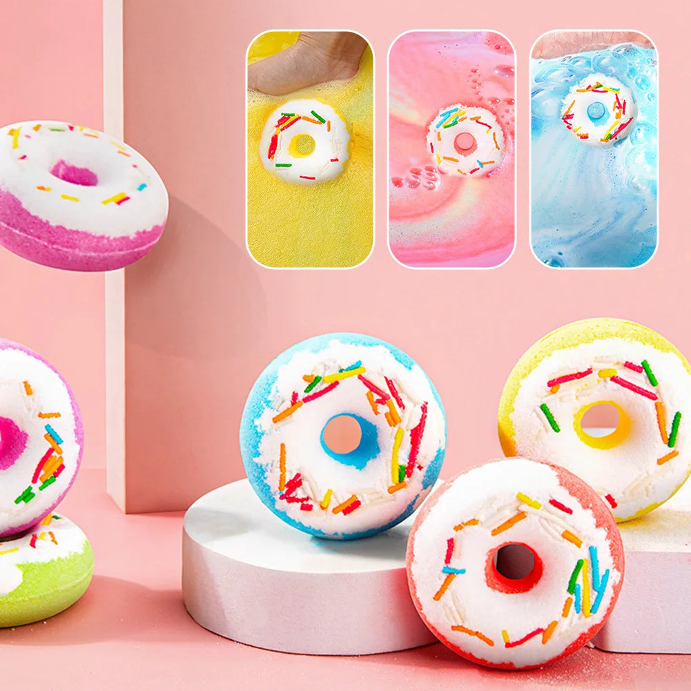 Kids Bath Bomb Bubble Bath Salt Ball for Shower Doughnut Heart Shape Bathing Spa Essential Oil Moisturize Dry Skin Children Gift