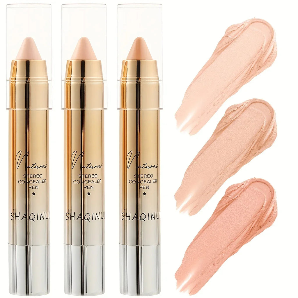 Natural Stereo Concealer Pen-Under Eye &Blemish Coverage Sweat &Waterproof Smooth Texture Portable for Beginners Flawless Finish