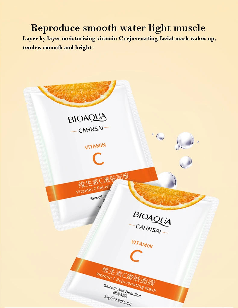 10pcs BIOAQUA Vitamin C Facial Mask Face skincare Moisturizing Face Mark Brightening Repairing Facial Masks for Face Skin Care