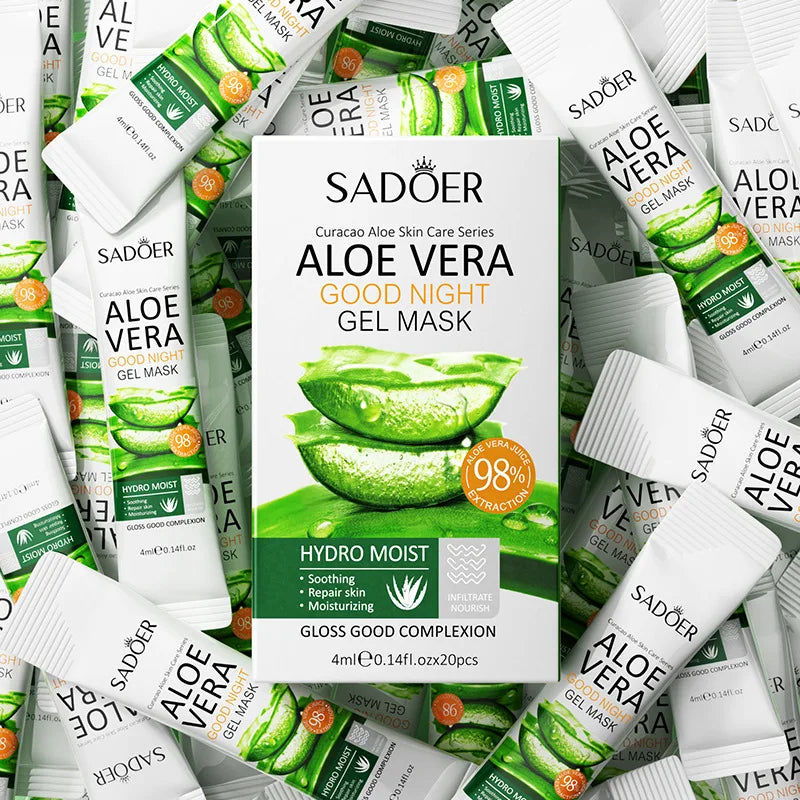 20pcs Aloe Vera Gel Portable Sleeping Mask Soothing & Repairing After Moisturizing Hydrating Shrink Pores Facial Mask Skin Care