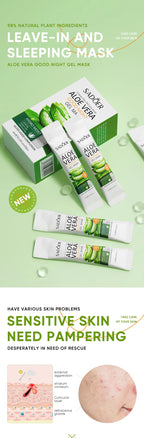 20pcs Aloe Vera Gel Portable Sleeping Mask Soothing & Repairing After Moisturizing Hydrating Shrink Pores Facial Mask Skin Care