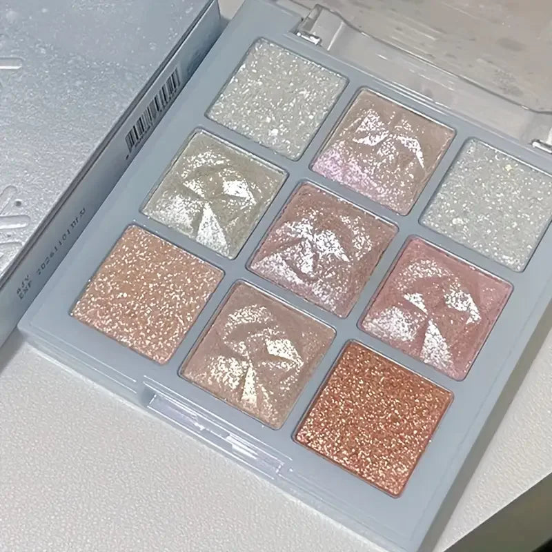 Snowflake 9-color Eyeshadow - Sparkling Pearl sequins, silver and pink tones, music festival and stage makeup, Valentine's Day