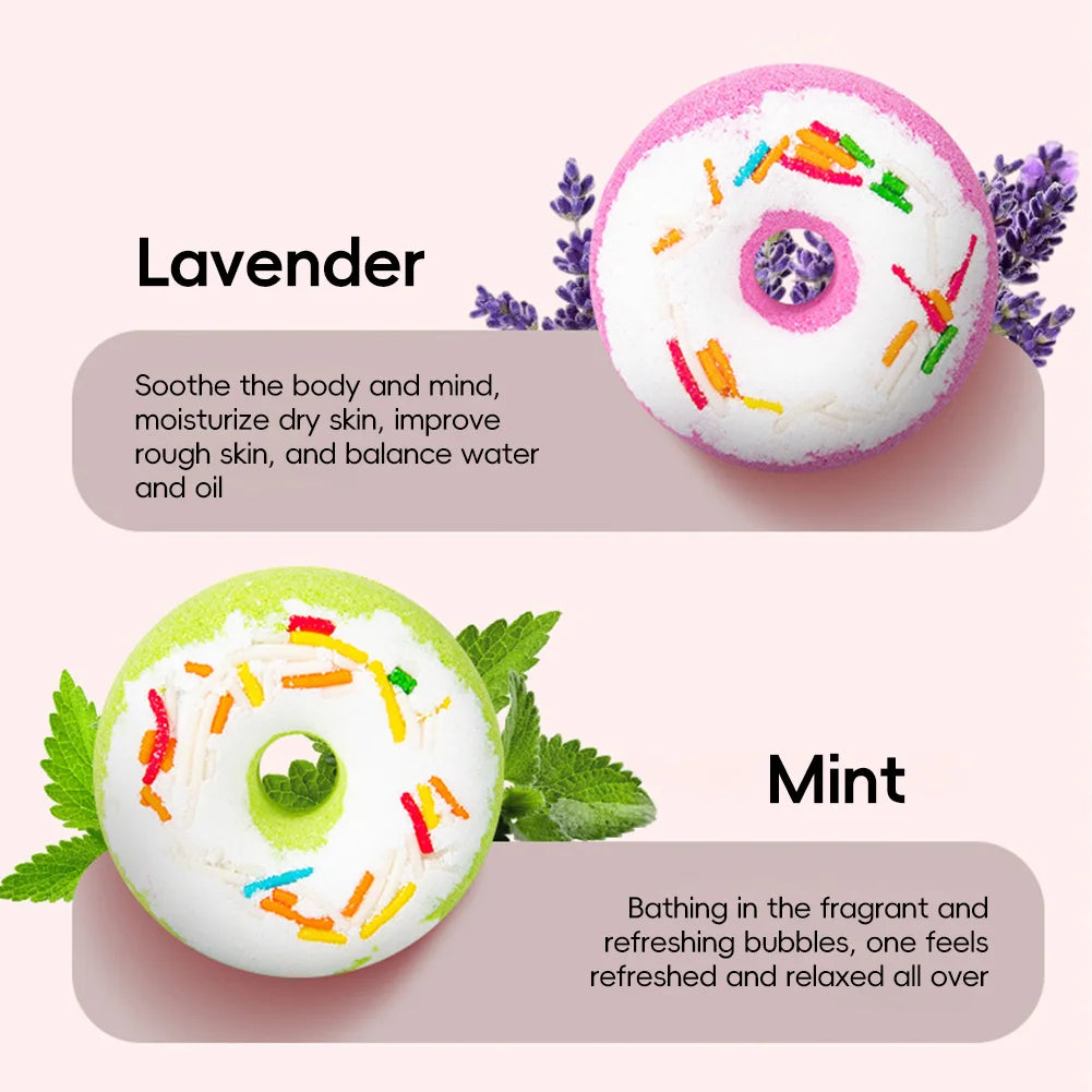 Kids Bath Bomb Bubble Bath Salt Ball for Shower Doughnut Heart Shape Bathing Spa Essential Oil Moisturize Dry Skin Children Gift