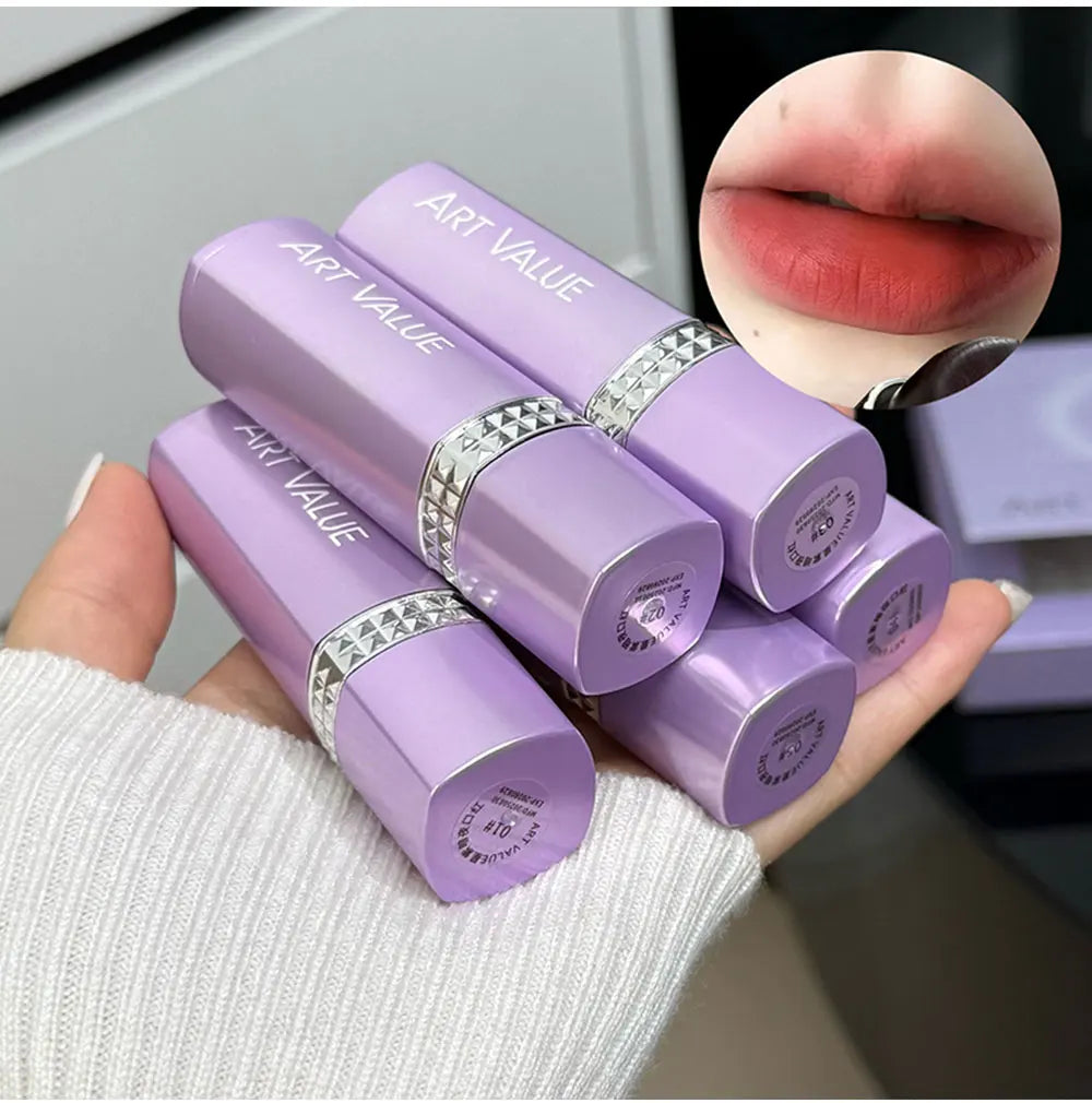 5 Colors Purple Bar Tube Black Lipstick Easy Coloring Matte Velvet Lipstick Long-lasting Red Lipstick Christmas Gift 5PCS