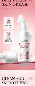 SAODER Q10 Vitamin C Facial Cleanser Face Wash Foam Facial Cleansing Mossee Moisturizing Brightening Facial Skin Care Products