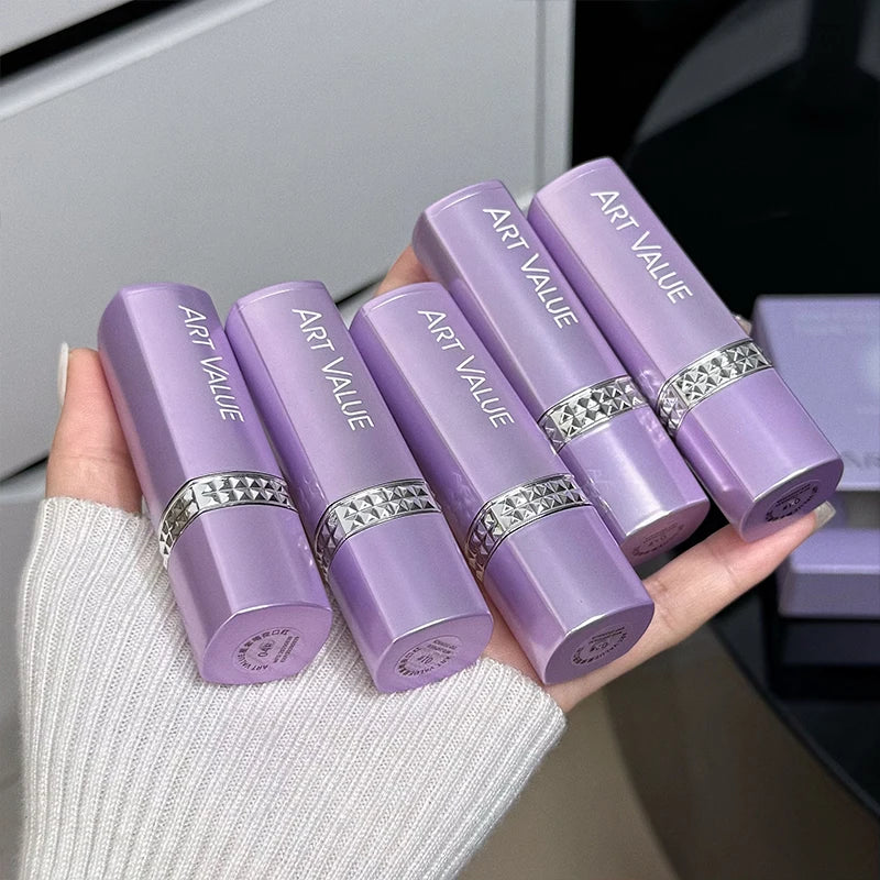 5 Colors Purple Bar Tube Black Lipstick Easy Coloring Matte Velvet Lipstick Long-lasting Red Lipstick Christmas Gift 5PCS