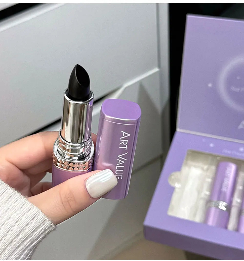 5 Colors Purple Bar Tube Black Lipstick Easy Coloring Matte Velvet Lipstick Long-lasting Red Lipstick Christmas Gift 5PCS