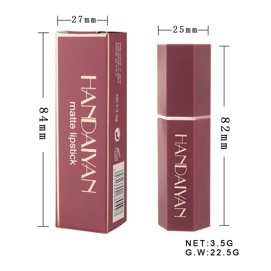 6 Colors Gold Bar Tube Lipstick Matte Texture Pearlescent Glitter Velvet NonStick Cup Lipstick Valentine's Day Gift 6Pcs/Set