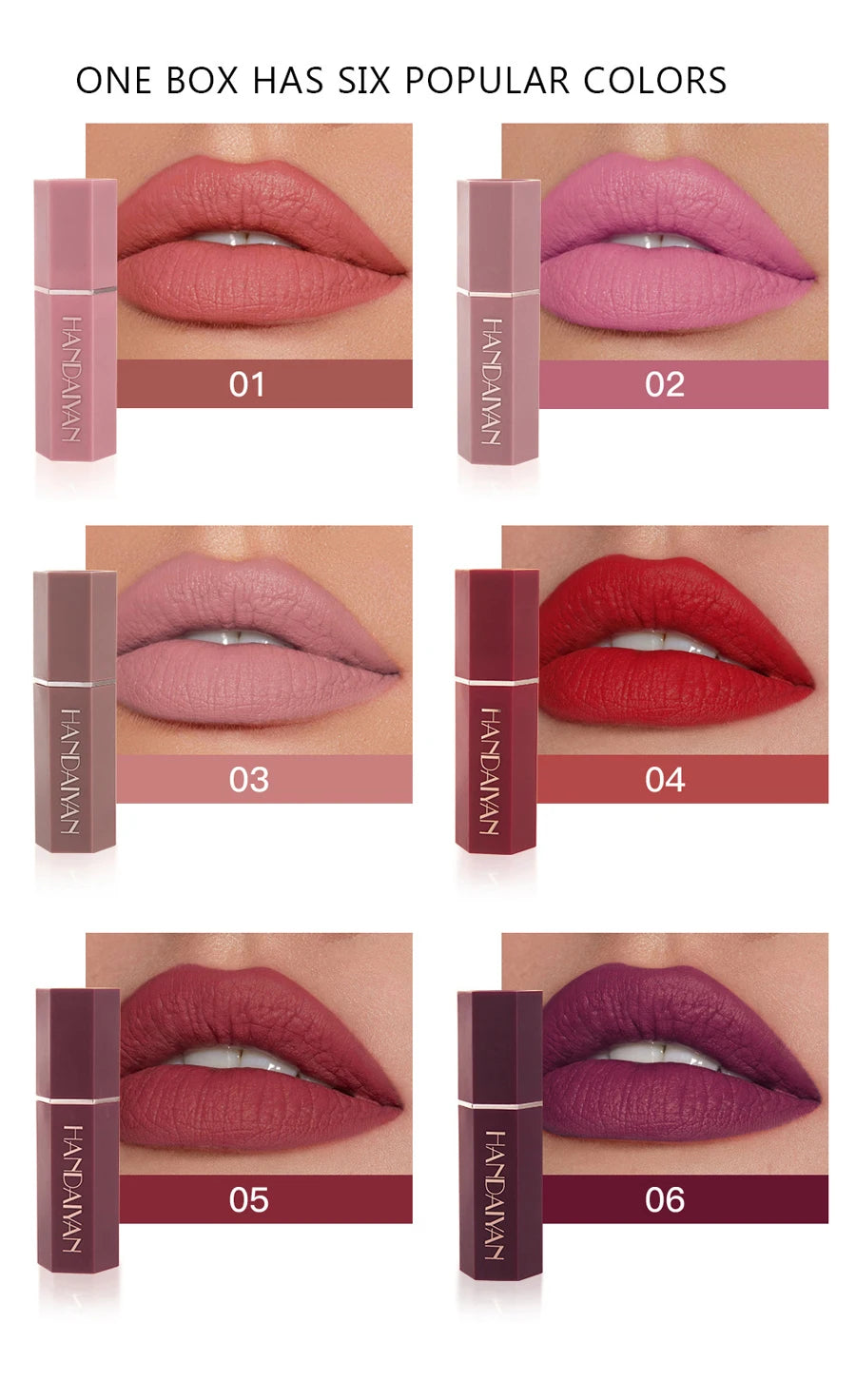 6 Colors Gold Bar Tube Lipstick Matte Texture Pearlescent Glitter Velvet NonStick Cup Lipstick Valentine's Day Gift 6Pcs/Set