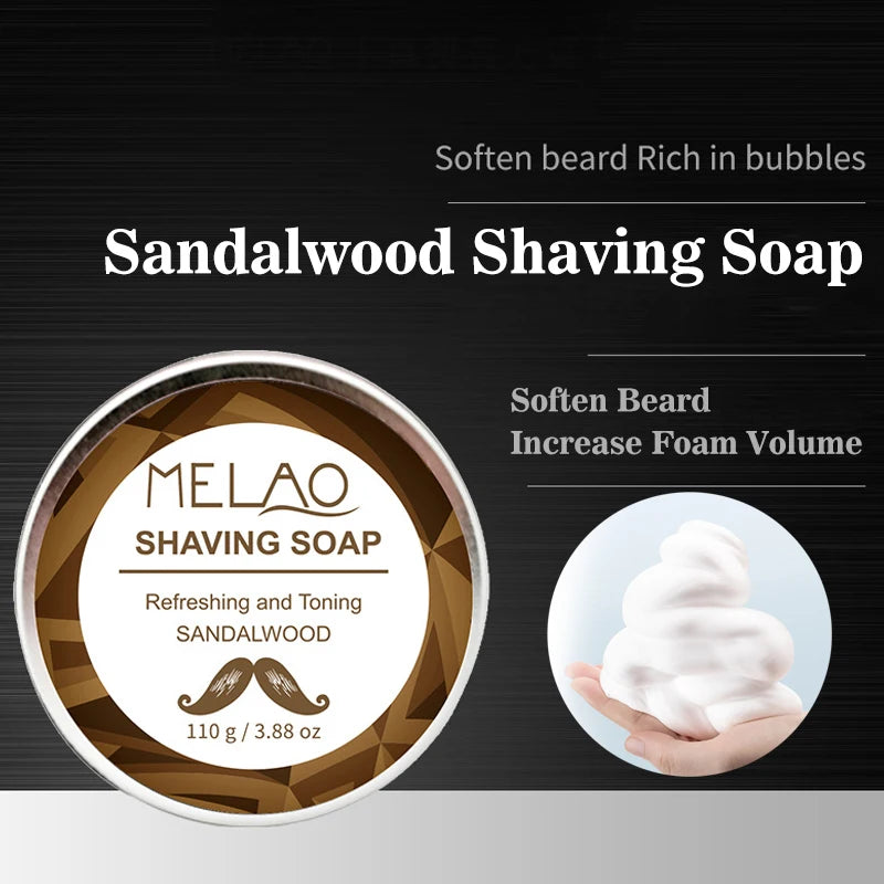 Shaving Soap Beard Soap Sandalwood Men's Facial Cleansing Soap Care 110g Aluminum Box Foam Softens Beard