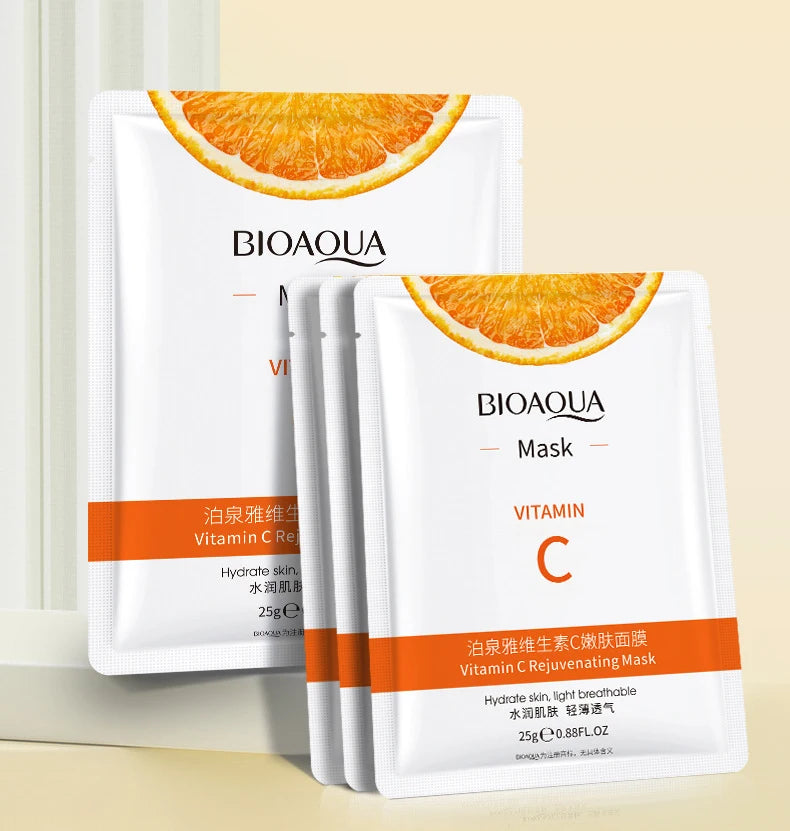10pcs BIOAQUA Vitamin C Facial Mask Face skincare Moisturizing Face Mark Brightening Repairing Facial Masks for Face Skin Care