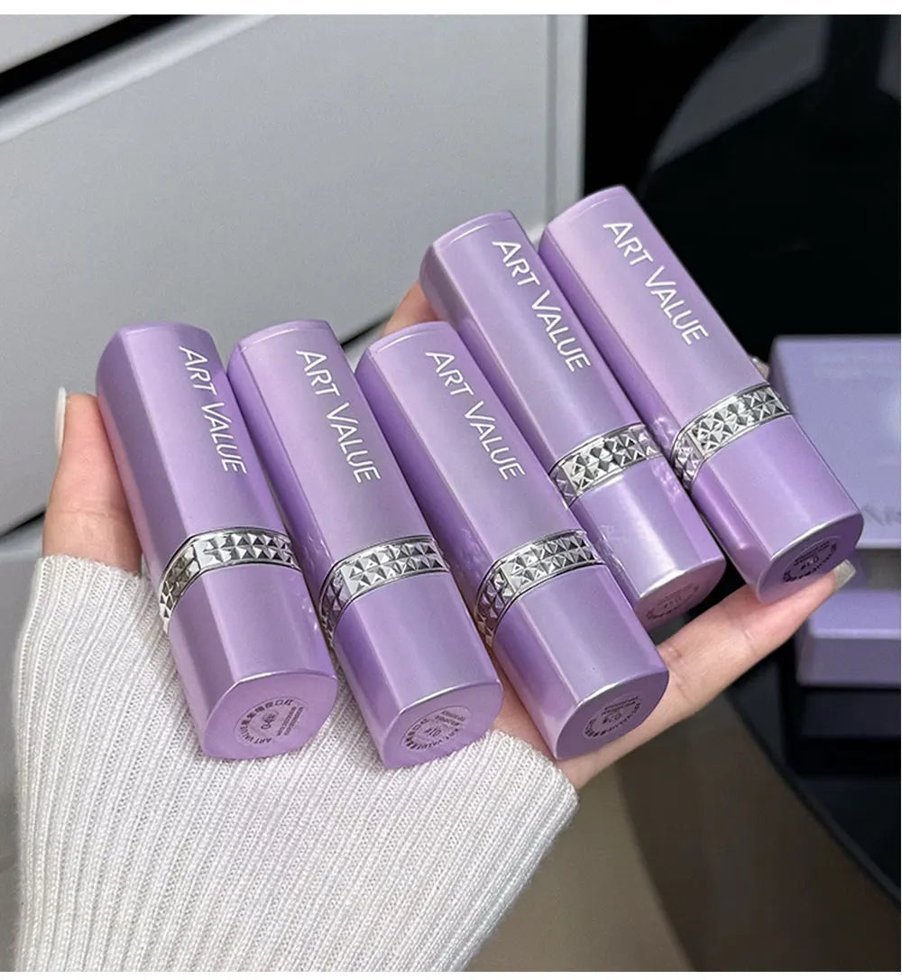 5 Colors Purple Bar Tube Black Lipstick Easy Coloring Matte Velvet Lipstick Long-lasting Red Lipstick Christmas Gift 5PCS