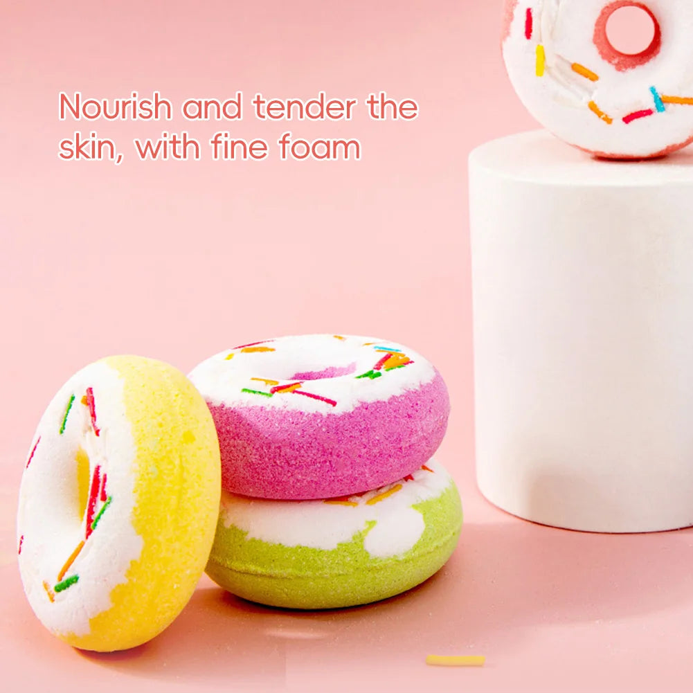 Kids Bath Bomb Bubble Bath Salt Ball for Shower Doughnut Heart Shape Bathing Spa Essential Oil Moisturize Dry Skin Children Gift