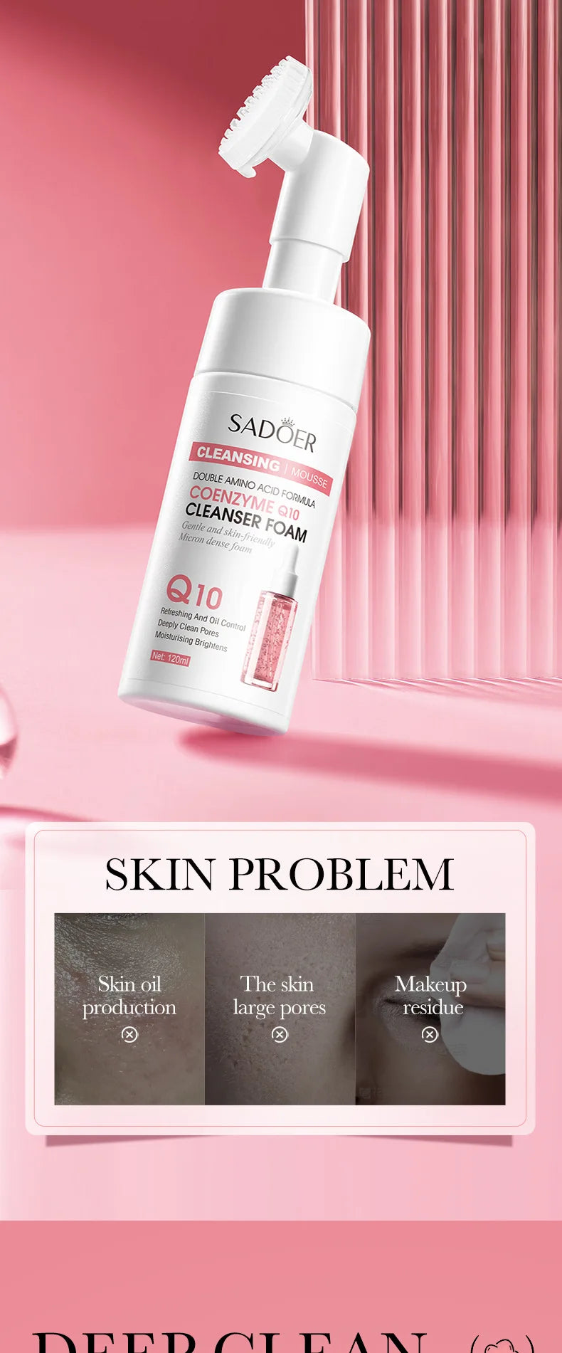 SAODER Q10 Vitamin C Facial Cleanser Face Wash Foam Facial Cleansing Mossee Moisturizing Brightening Facial Skin Care Products