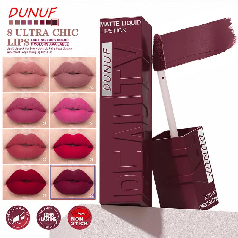 Velvet matte lip gloss matte velvet smooth easy dimensional plumping lipstick -to-apply square tube lip gloss waterproof three