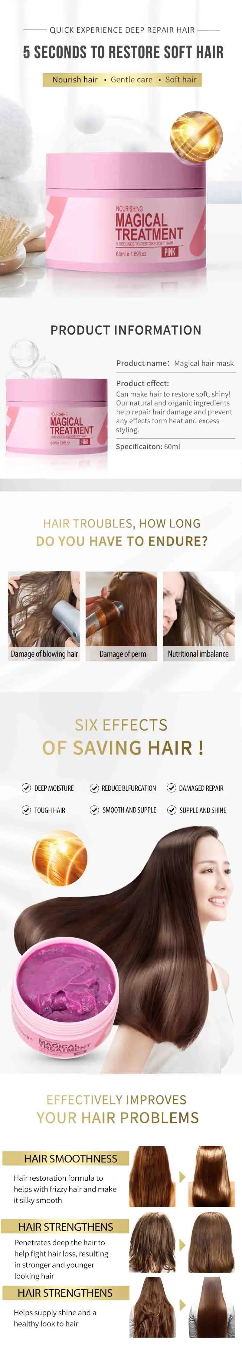 Magical Keratin Hair Mask 5 Seconds Repair Hair Soft Smooth Shiny Deep Moisturize Conditioner For Dry Damaged Hair All Hair Type